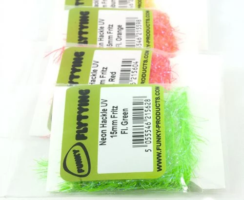 Funky 15mm Neon Hackle UV Fritz - Funky Fly Tying 3 Funky 15mm Neon Hackle UV Fritz - Funky Fly Tying